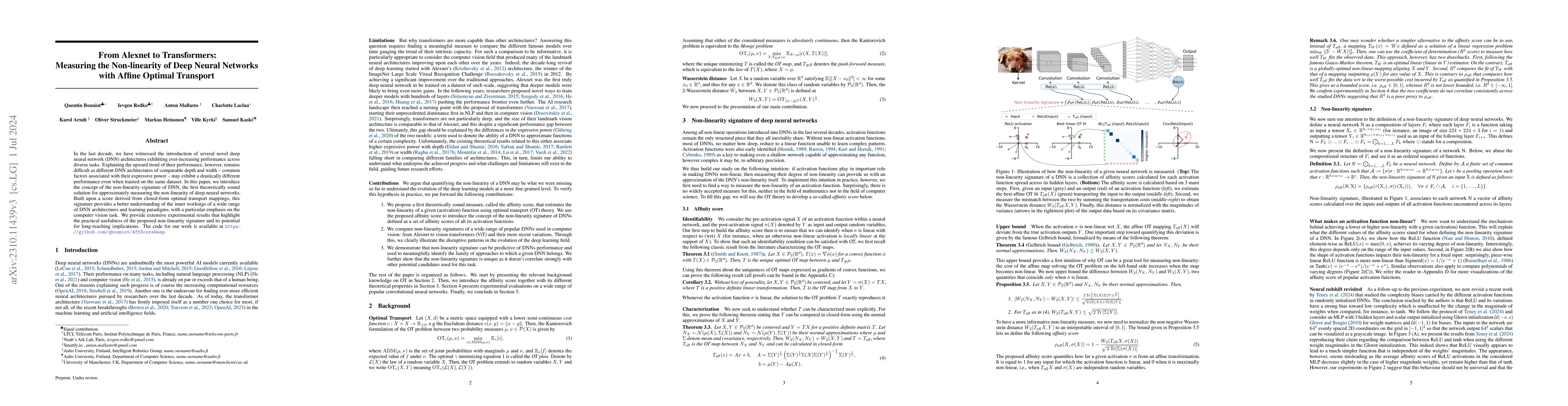Thumbnail for From Alexnet to Transformers: Measuring the Non-linearity of Deep Neural
  Networks with Affine Optimal Transport
