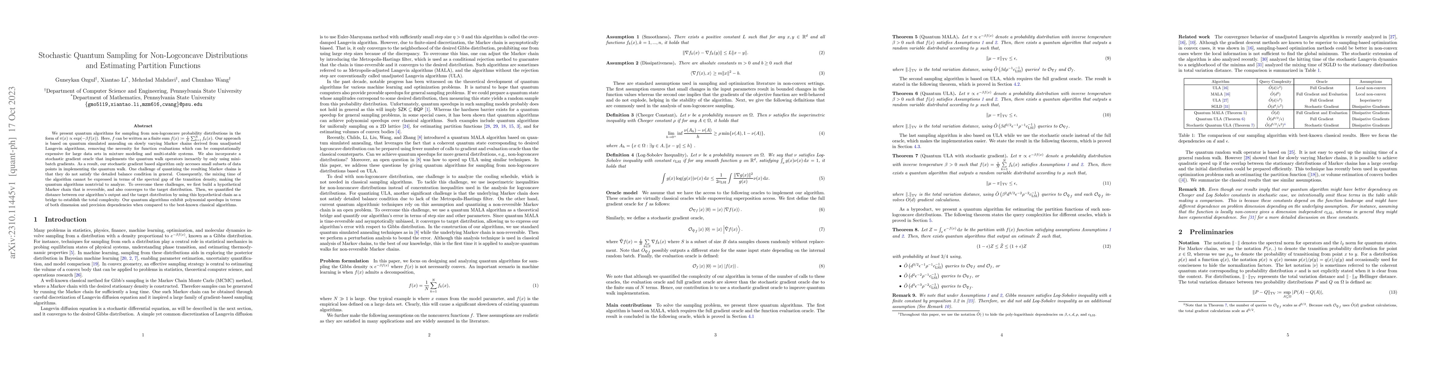 Thumbnail for Stochastic Quantum Sampling for Non-Logconcave Distributions and
  Estimating Partition Functions