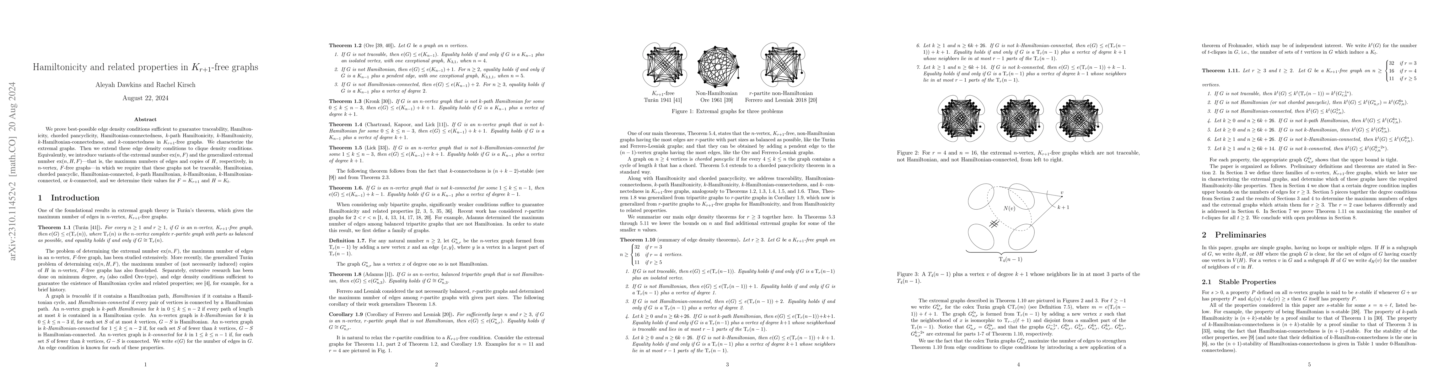 Thumbnail for Hamiltonicity and related properties in $K_{r+1}$-free graphs