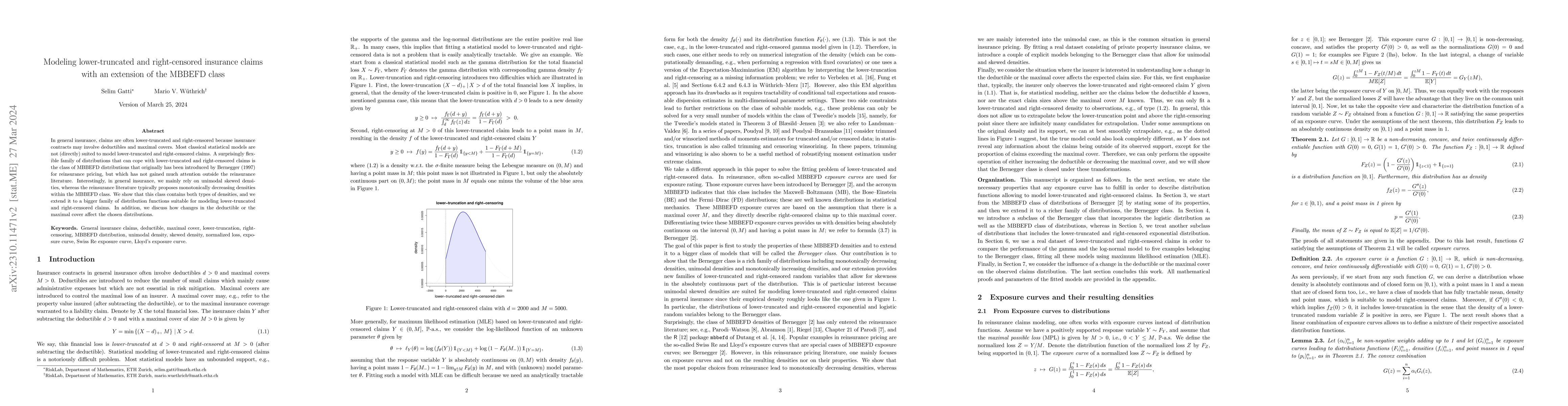Thumbnail for Modeling lower-truncated and right-censored insurance claims with an
  extension of the MBBEFD class