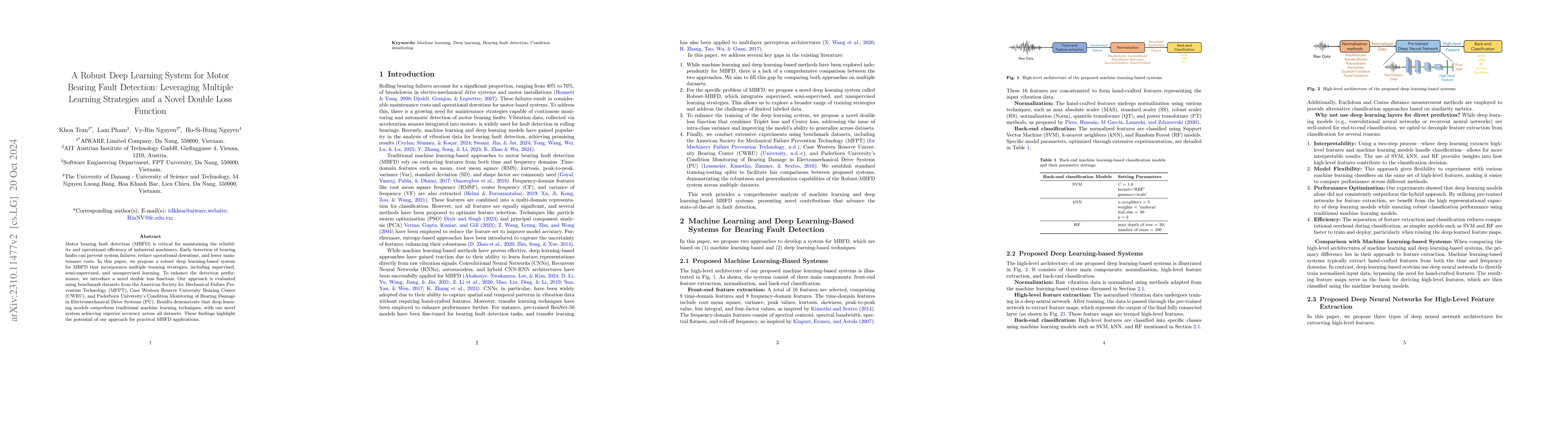 Thumbnail for Robust-MBFD: A Robust Deep Learning System for Motor Bearing Faults
  Detection Using Multiple Deep Learning Training Strategies and A Novel Double
  Loss Function