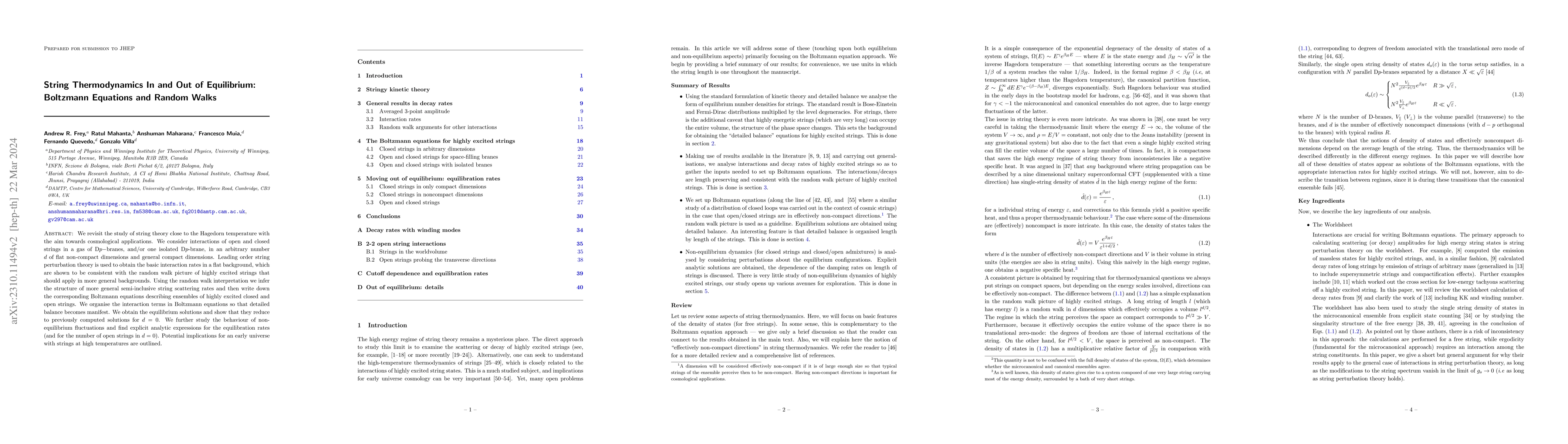 Thumbnail for String Thermodynamics In and Out of Equilibrium: Boltzmann Equations and
  Random Walks
