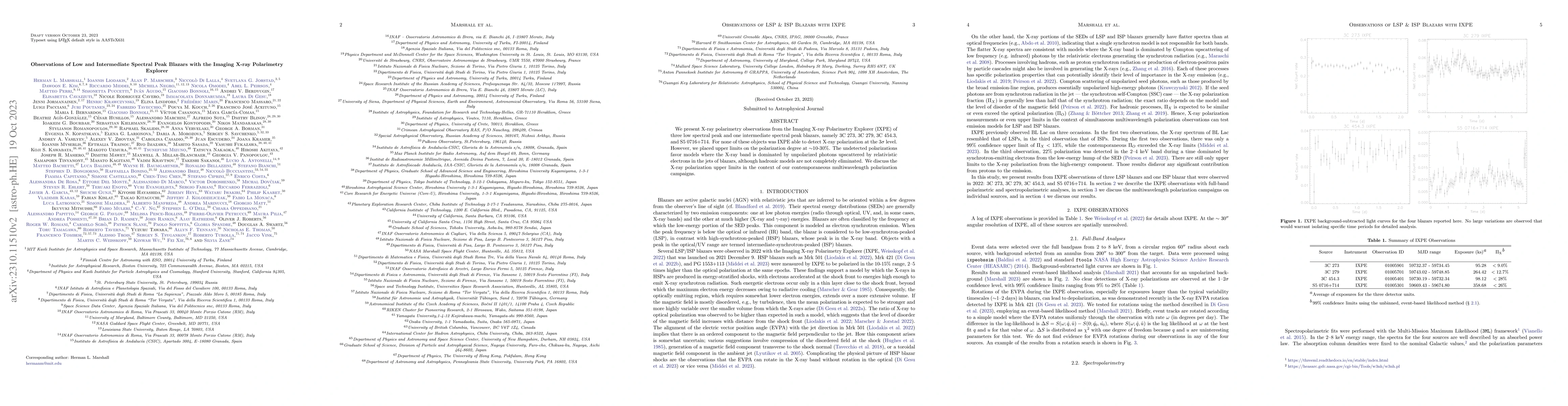 Thumbnail for Observations of Low and Intermediate Spectral Peak Blazars with the
  Imaging X-ray Polarimetry Explorer