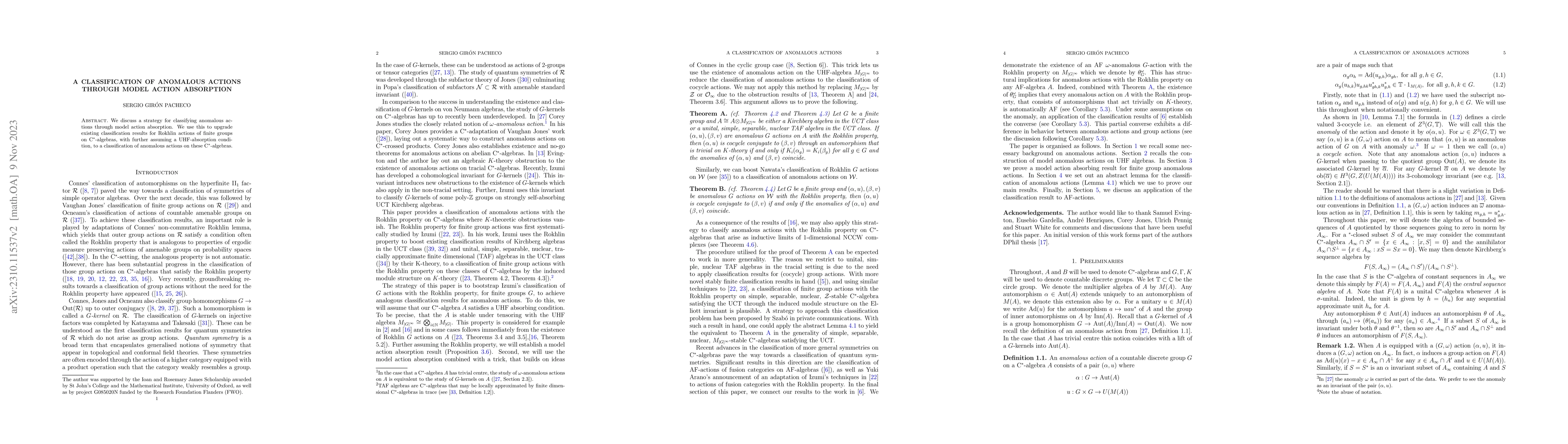 Thumbnail for A classification of anomalous actions through model action absorption