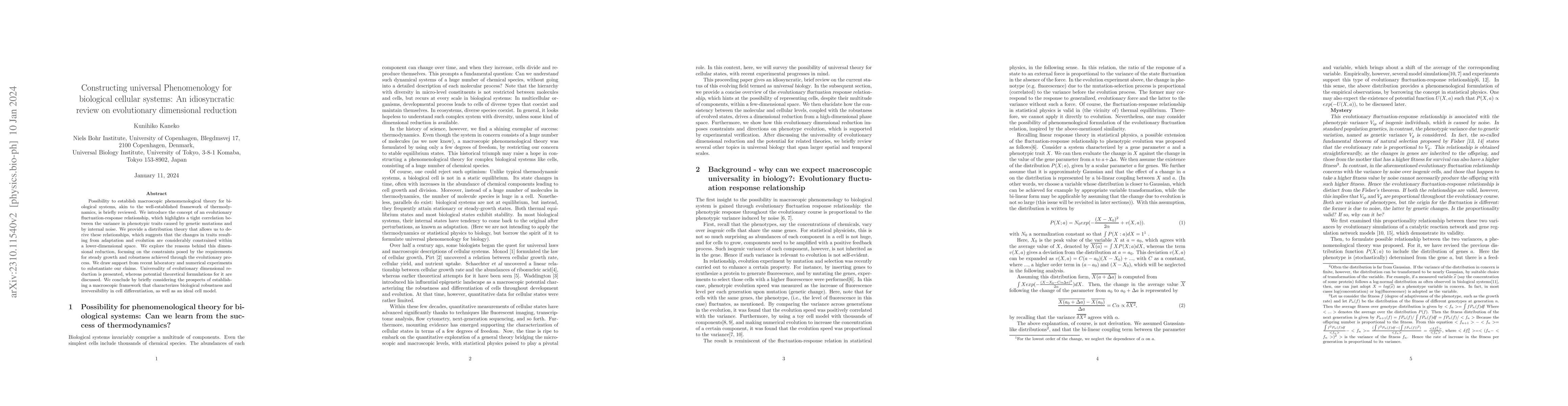 Thumbnail for Constructing universal Phenomenology for biological cellular systems: An
  idiosyncratic review on evolutionary dimensional reduction