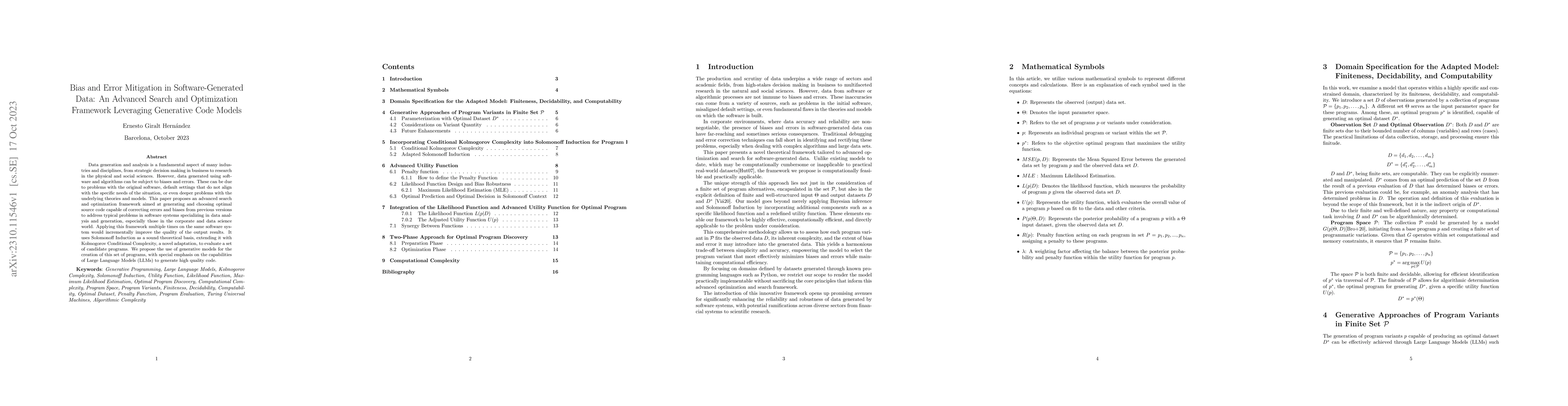 Thumbnail for Bias and Error Mitigation in Software-Generated Data: An Advanced Search
  and Optimization Framework Leveraging Generative Code Models