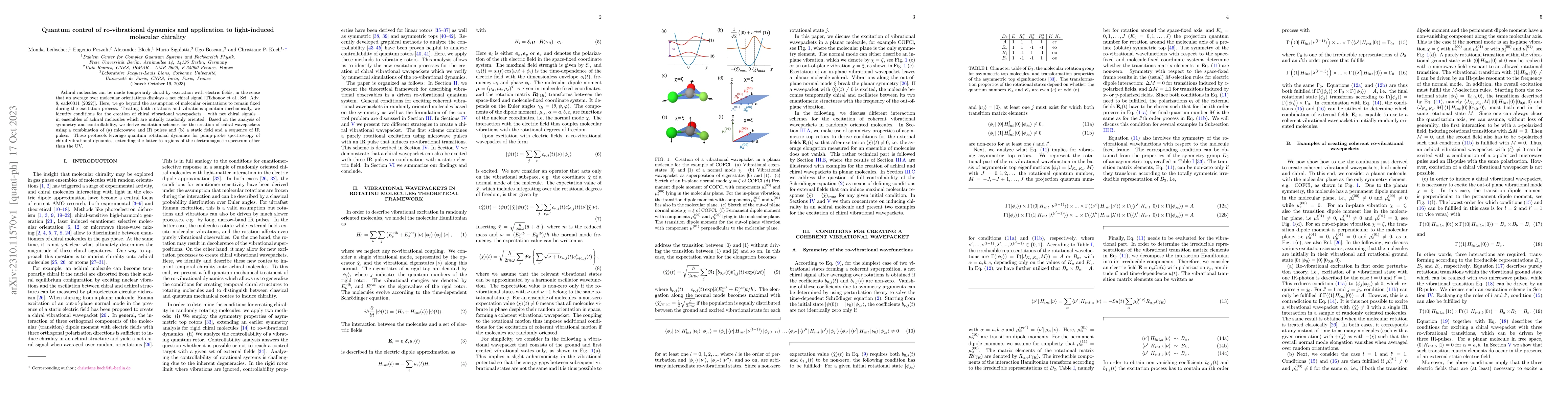 Thumbnail for Quantum control of ro-vibrational dynamics and application to
  light-induced molecular chirality