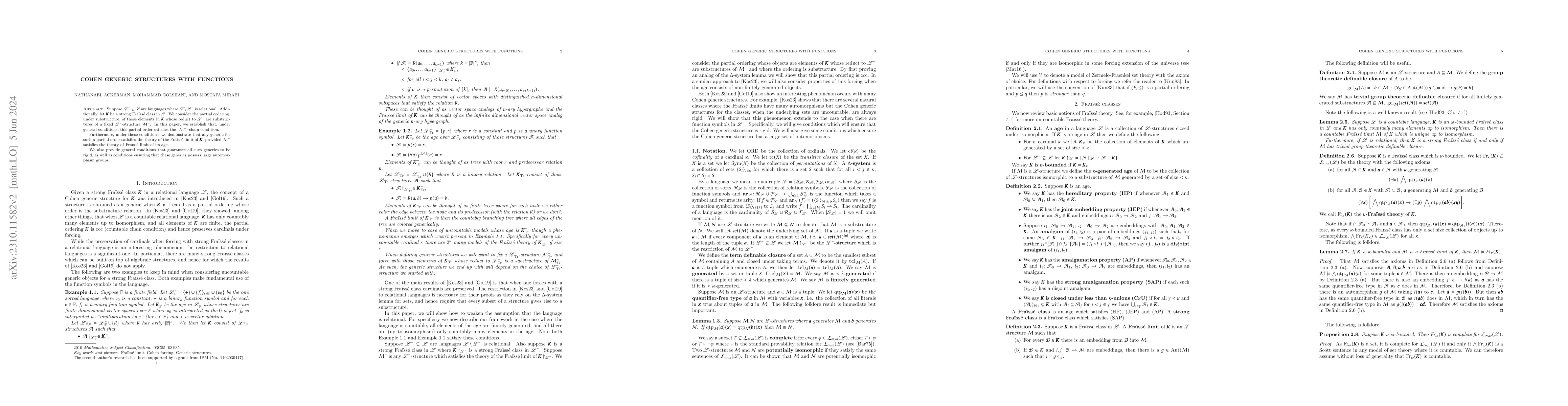 Thumbnail for Cohen Generic Structures with Functions