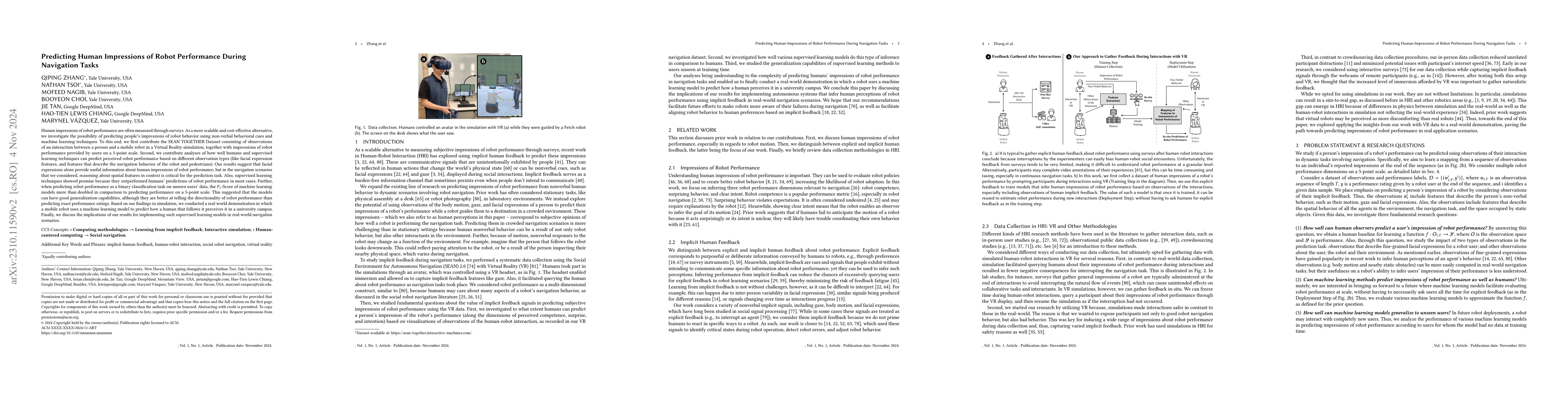 Thumbnail for Towards Inferring Users' Impressions of Robot Performance in Navigation
  Scenarios