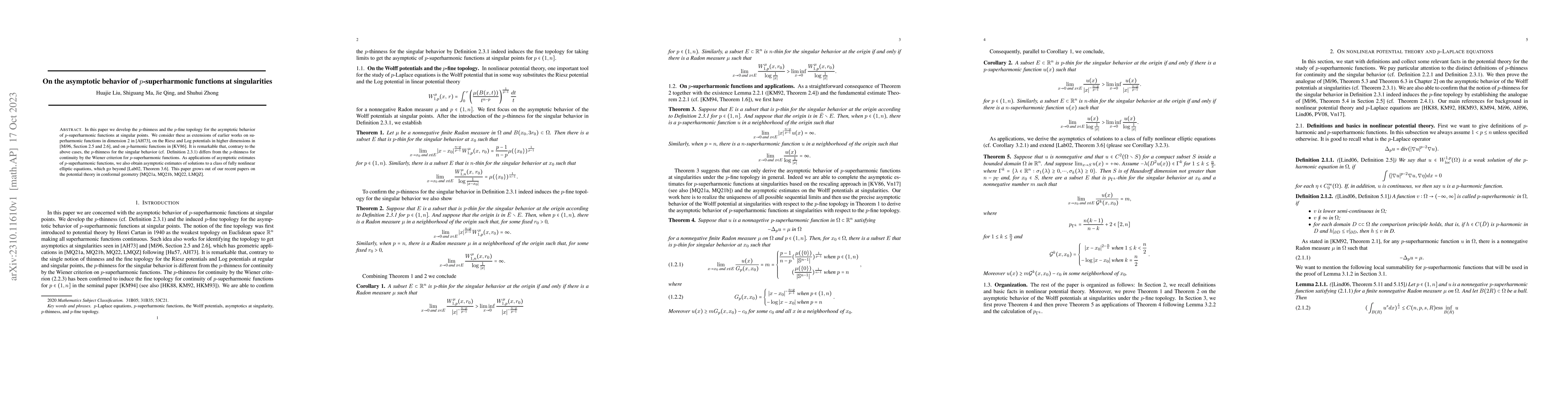 Thumbnail for On the asymptotic behavior of p-superharmonic functions at singularities