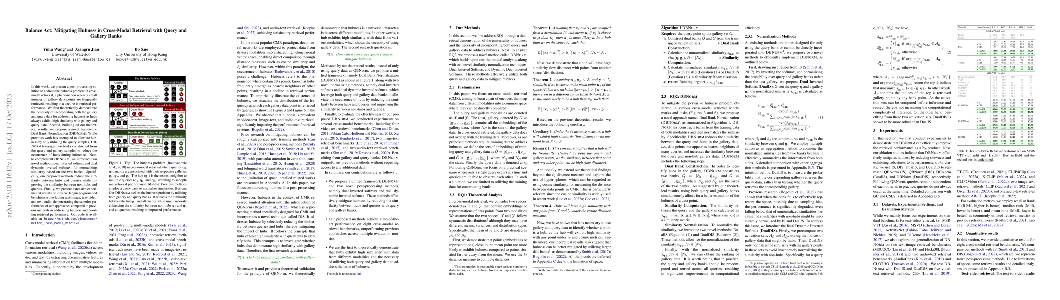Thumbnail for Balance Act: Mitigating Hubness in Cross-Modal Retrieval with Query and
  Gallery Banks
