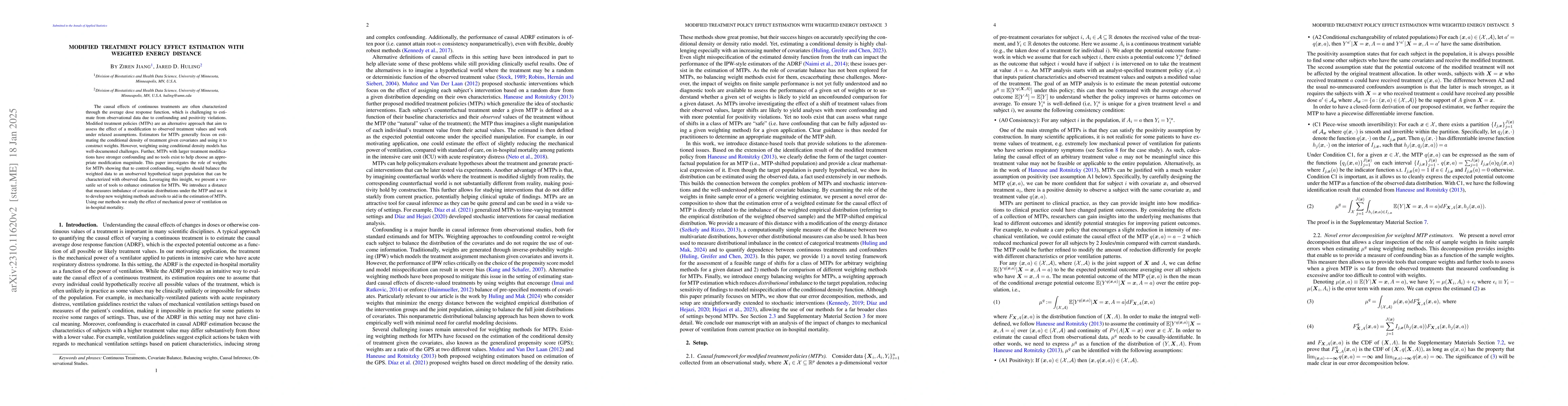 Thumbnail for Enhancing modified treatment policy effect estimation with weighted
  energy distance