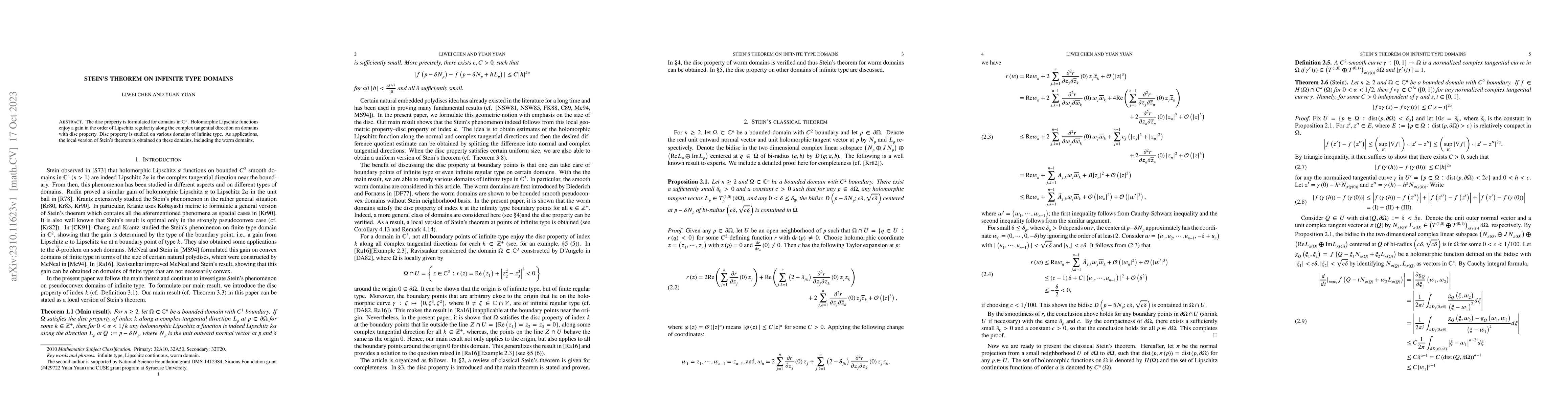 Thumbnail for Stein's theorem on infinite type domains
