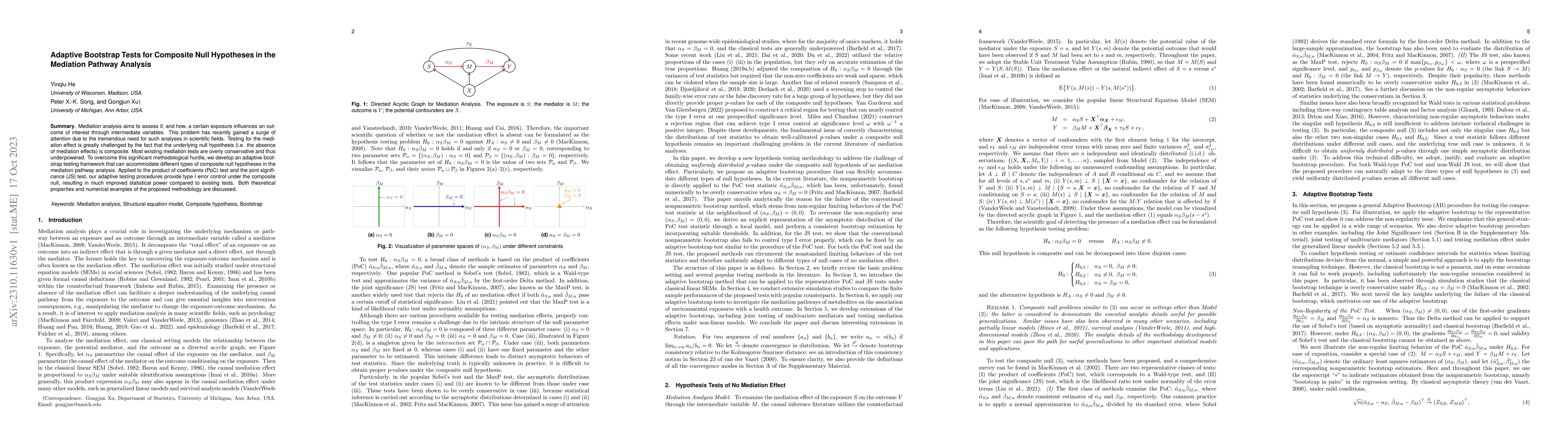 Thumbnail for Adaptive Bootstrap Tests for Composite Null Hypotheses in the Mediation
  Pathway Analysis