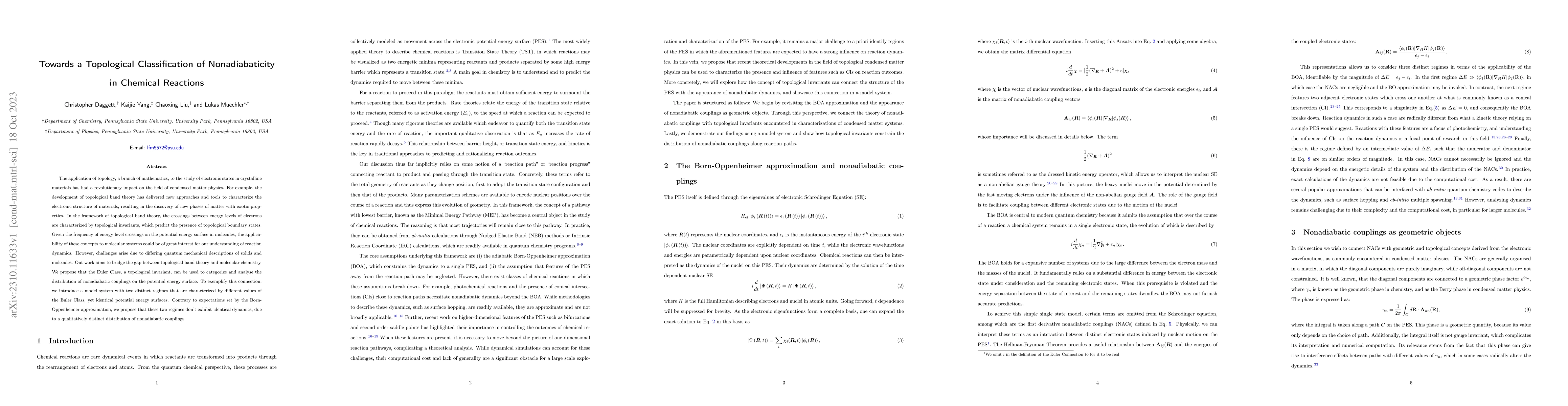 Thumbnail for Towards a Topological Classification of Nonadiabaticity in Chemical
  Reactions