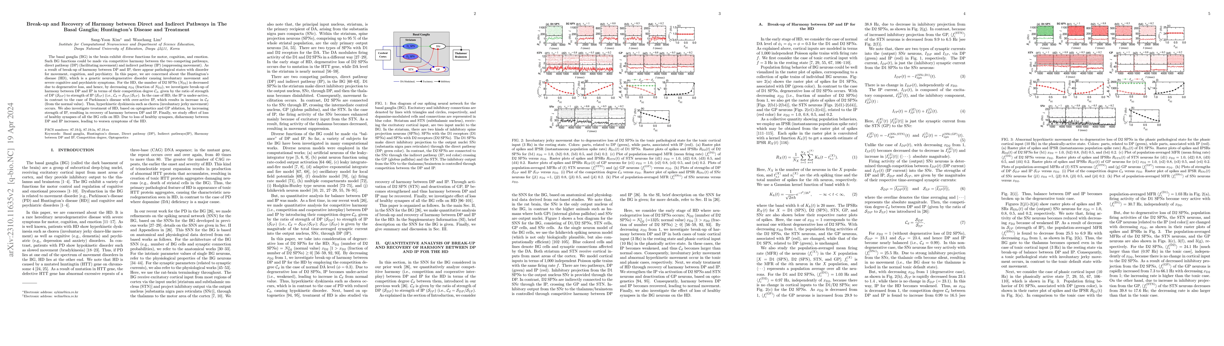 Thumbnail for Break-up and Recovery of Harmony between Direct and Indirect Pathways in
  The Basal Ganglia; Huntington's Disease and Treatment