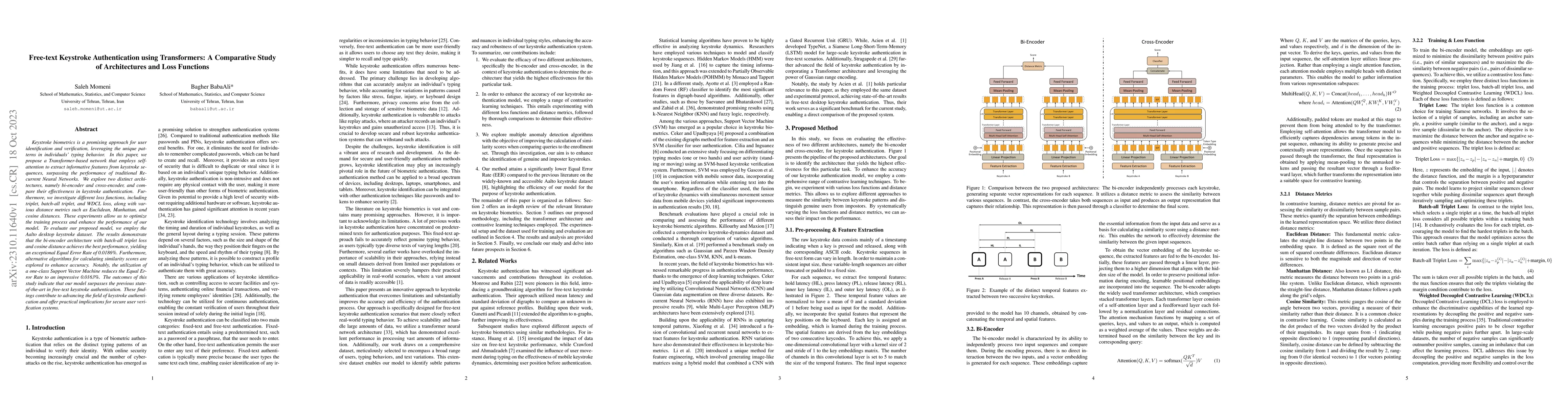Thumbnail for Free-text Keystroke Authentication using Transformers: A Comparative
  Study of Architectures and Loss Functions