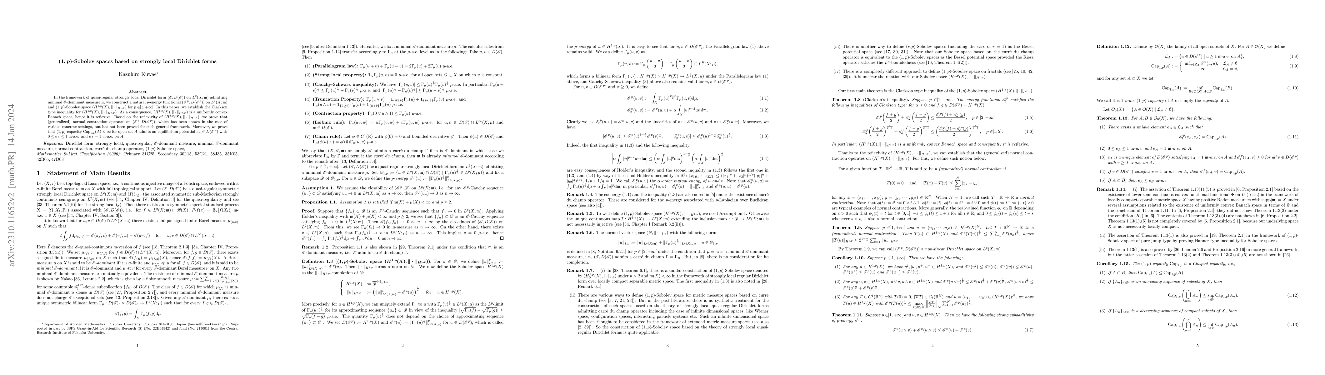 Thumbnail for (1,p)-Sobolev spaces based on strongly local Dirichlet forms