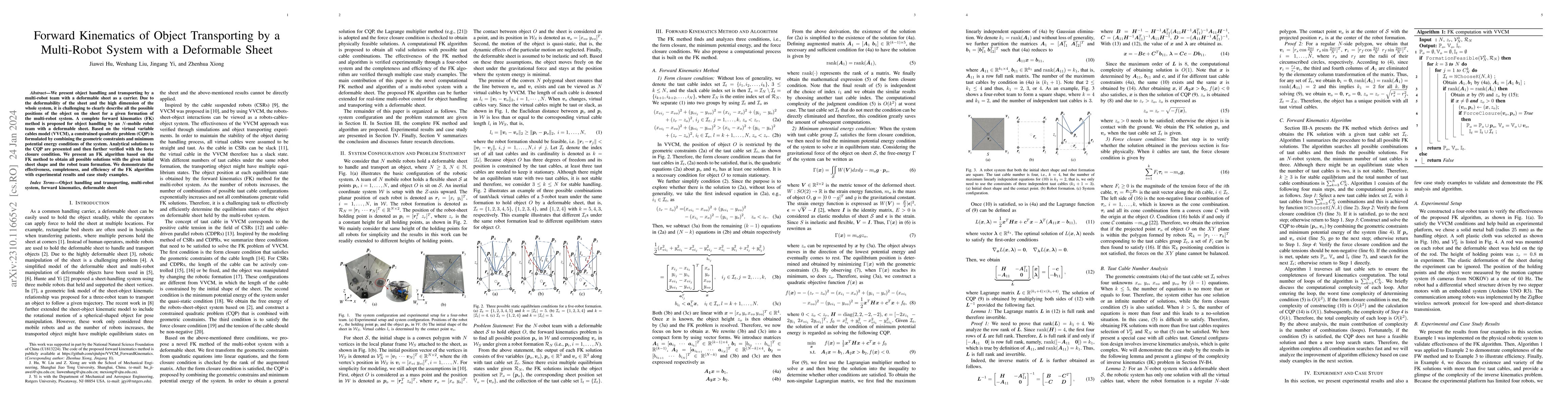 Thumbnail for Forward Kinematics of Object Transporting by a Multi-Robot System with a
  Deformable Sheet