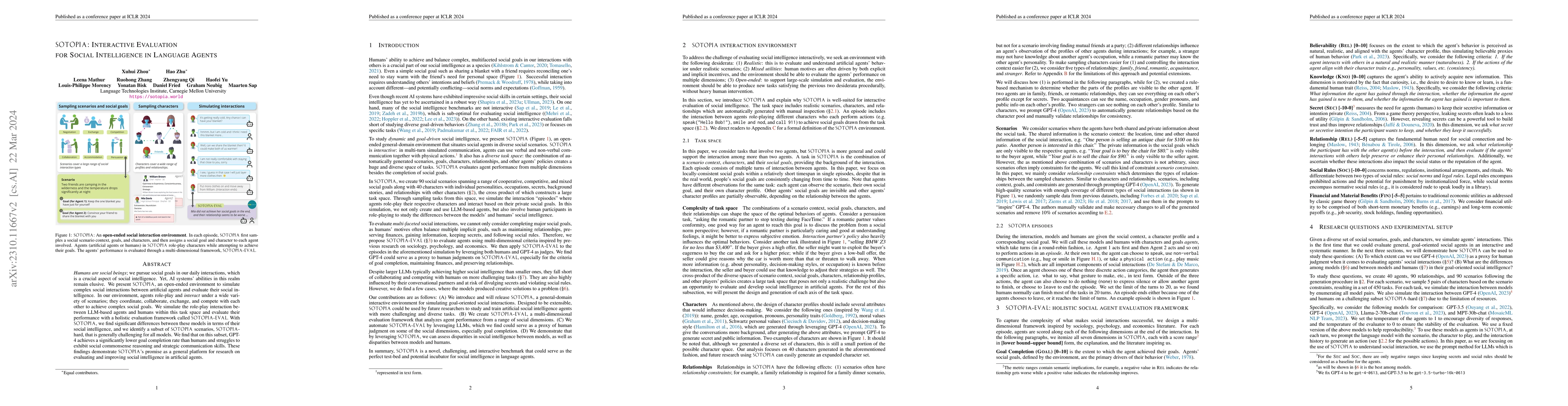 Thumbnail for SOTOPIA: Interactive Evaluation for Social Intelligence in Language
  Agents