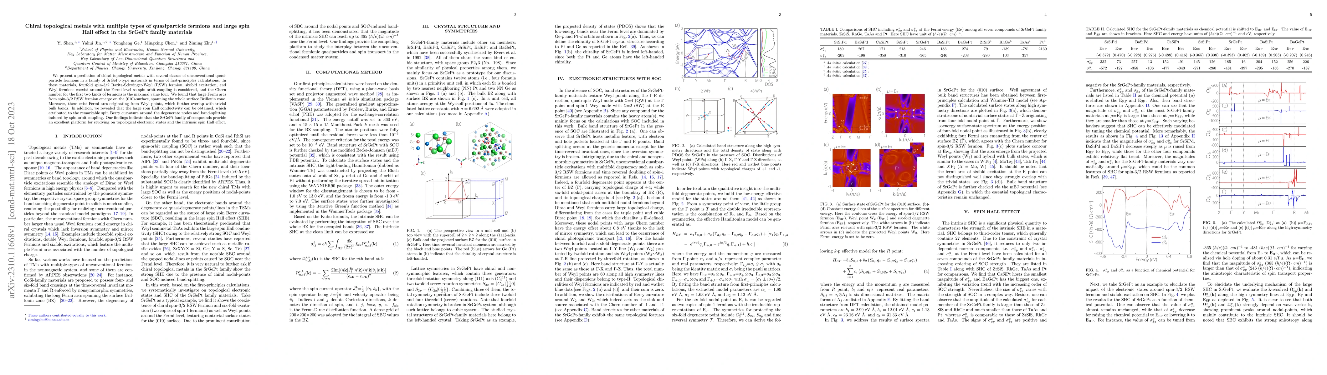 Thumbnail for Chiral topological metals with multiple types of quasiparticle fermions
  and large spin Hall effect in the SrGePt family materials