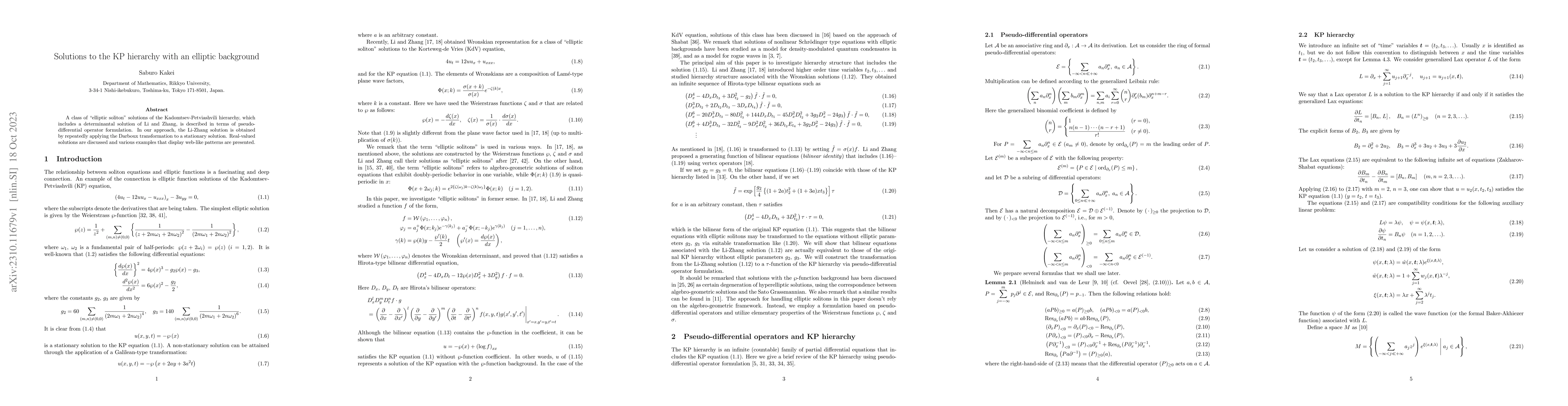 Thumbnail for Solutions to the KP hierarchy with an elliptic background
