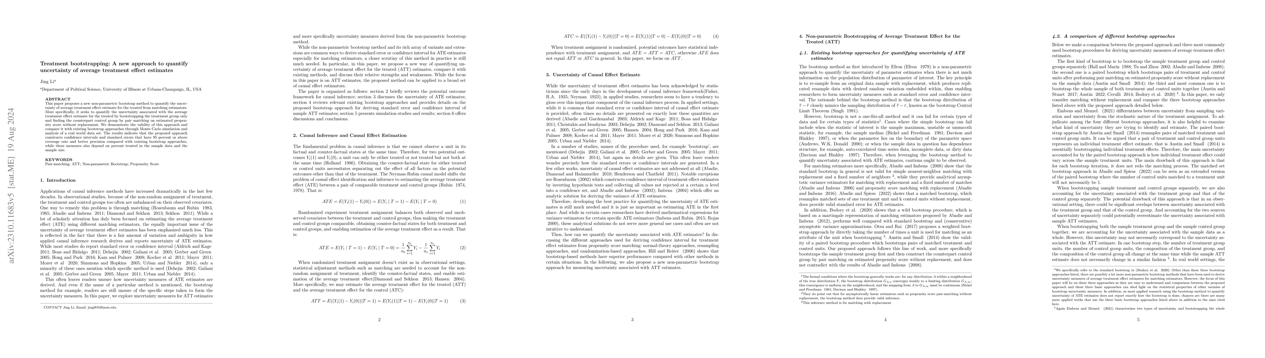Thumbnail for Treatment bootstrapping: A new approach to quantify uncertainty of
  average treatment effect estimates
