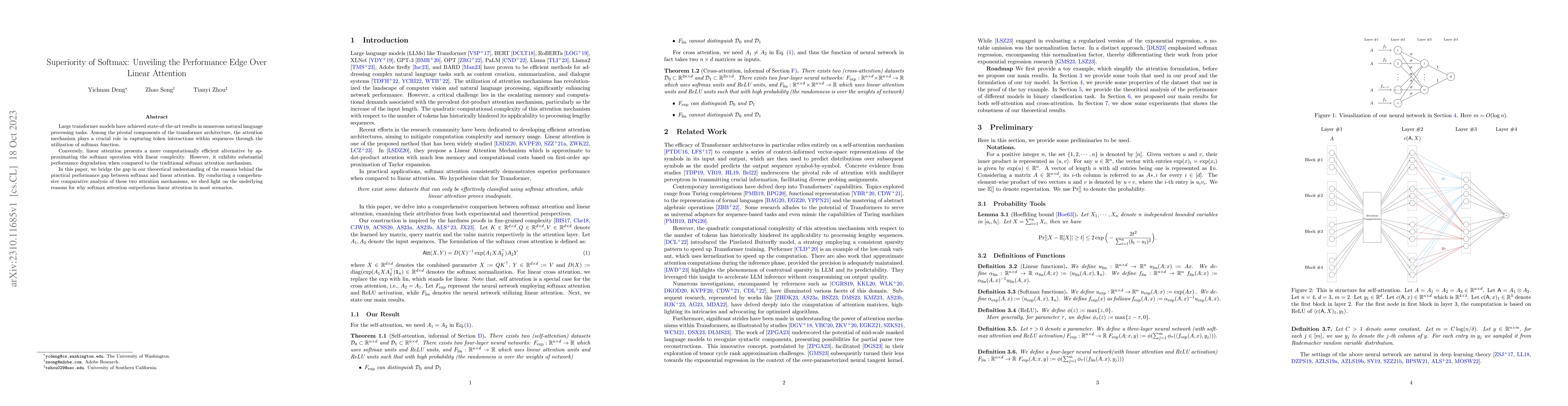 Thumbnail for Superiority of Softmax: Unveiling the Performance Edge Over Linear
  Attention