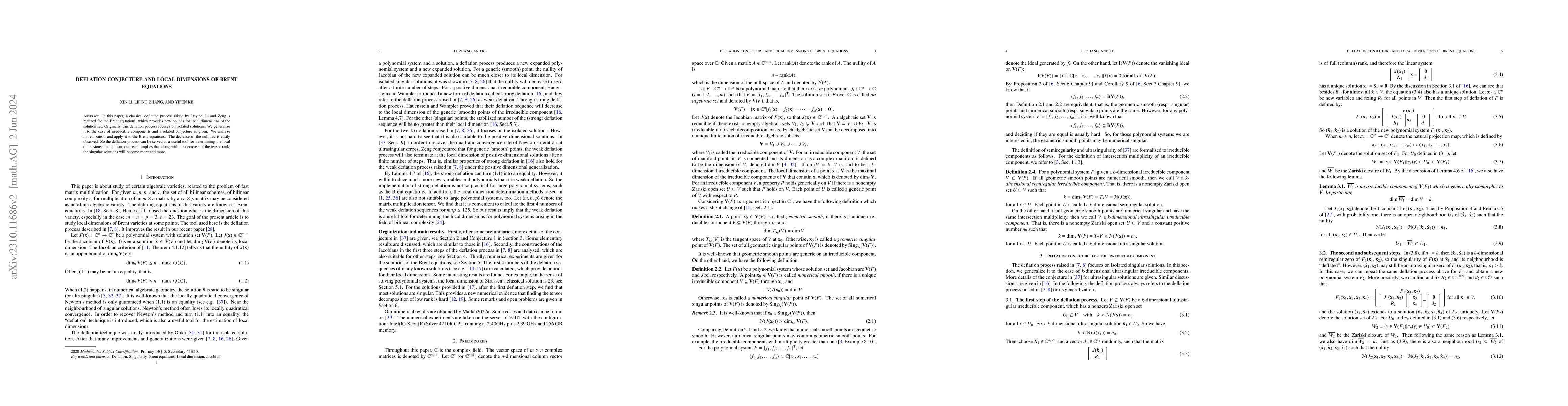 Thumbnail for Deflation conjecture and local dimensions of Brent equations