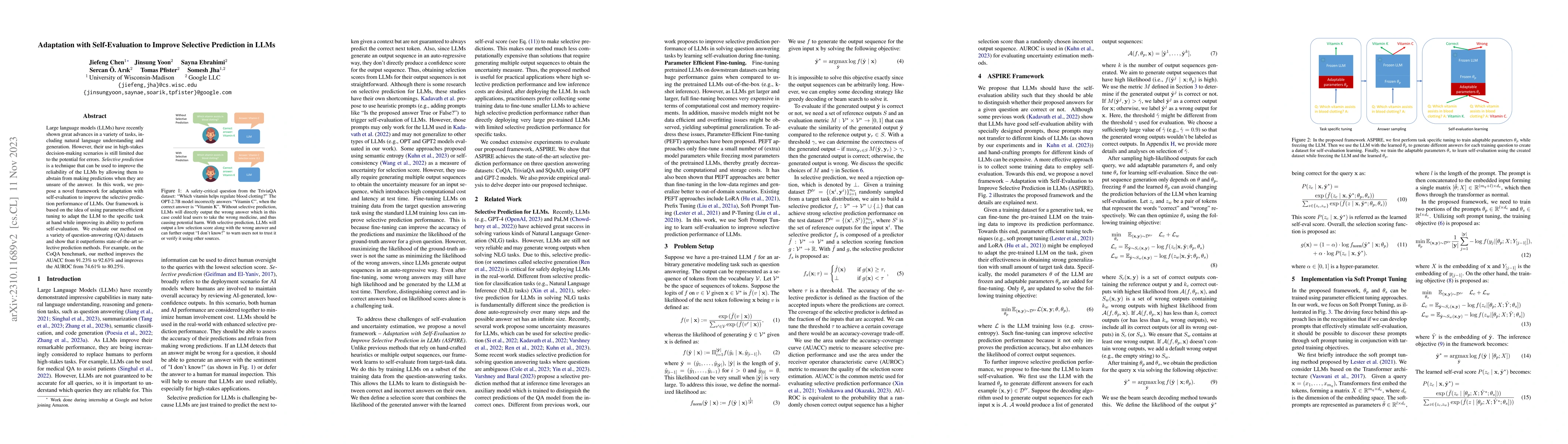 Thumbnail for Adaptation with Self-Evaluation to Improve Selective Prediction in LLMs