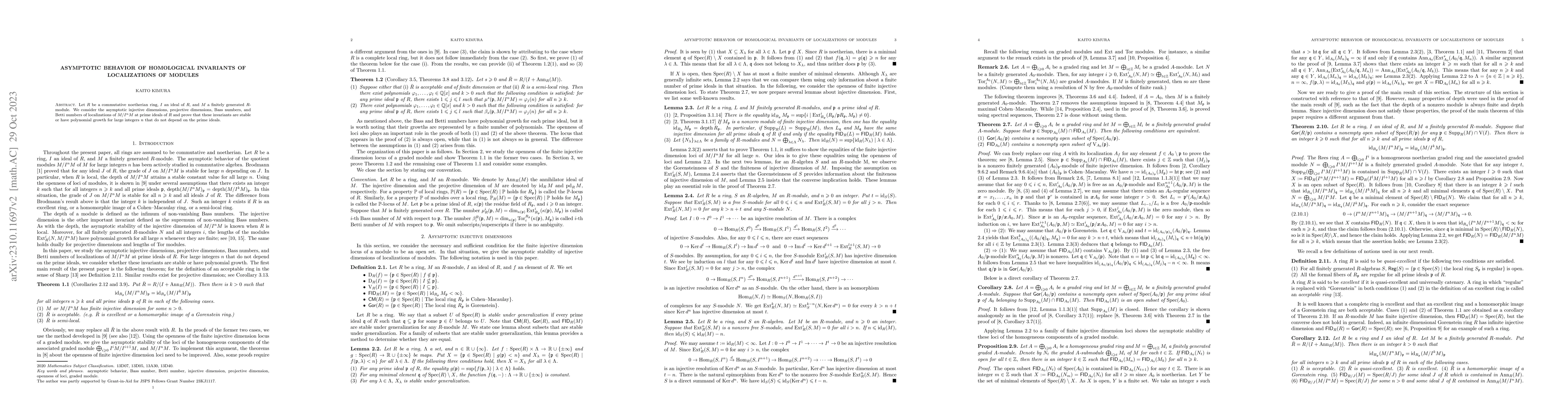 Thumbnail for Asymptotic behavior of homological invariants of localizations of
  modules
