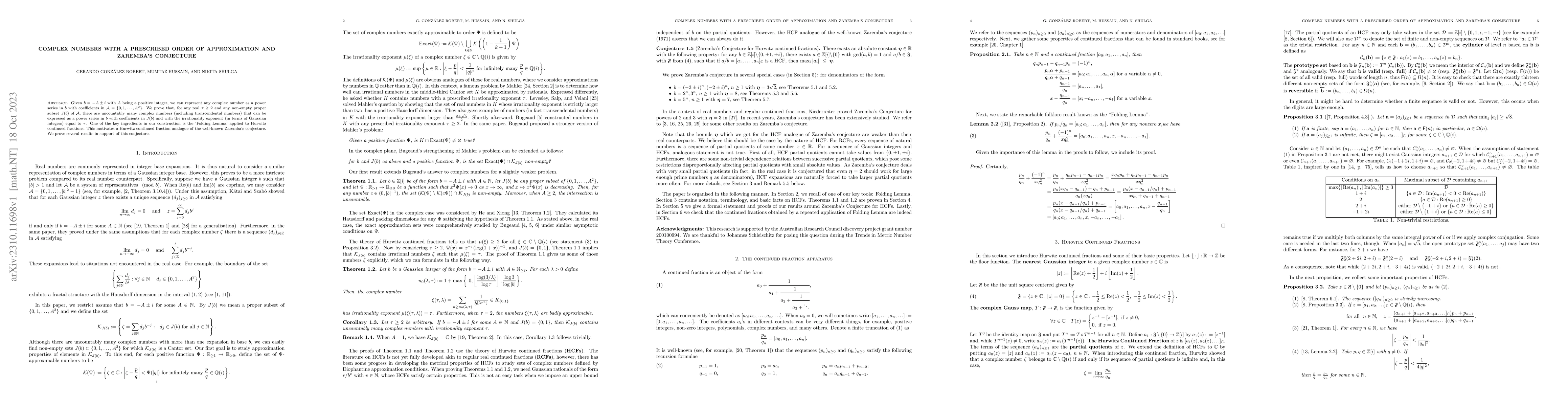 Thumbnail for Complex numbers with a prescribed order of approximation and Zaremba's
  conjecture