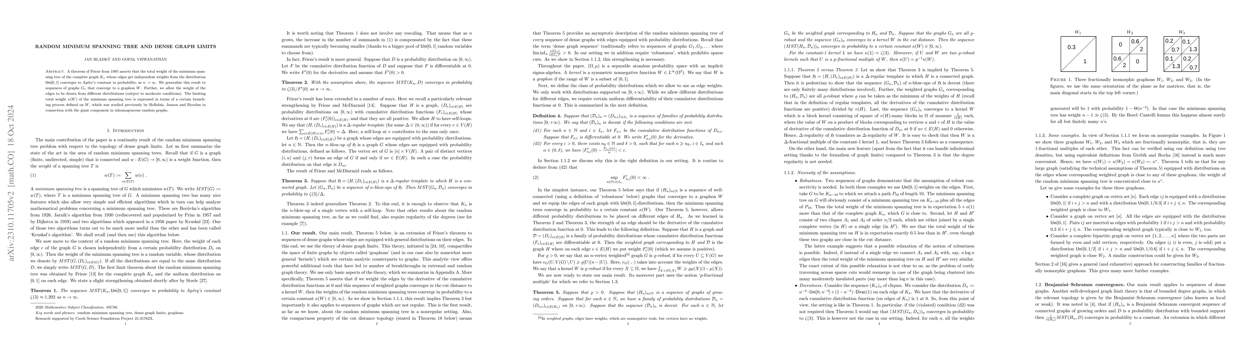 Thumbnail for Random minimum spanning tree and dense graph limits