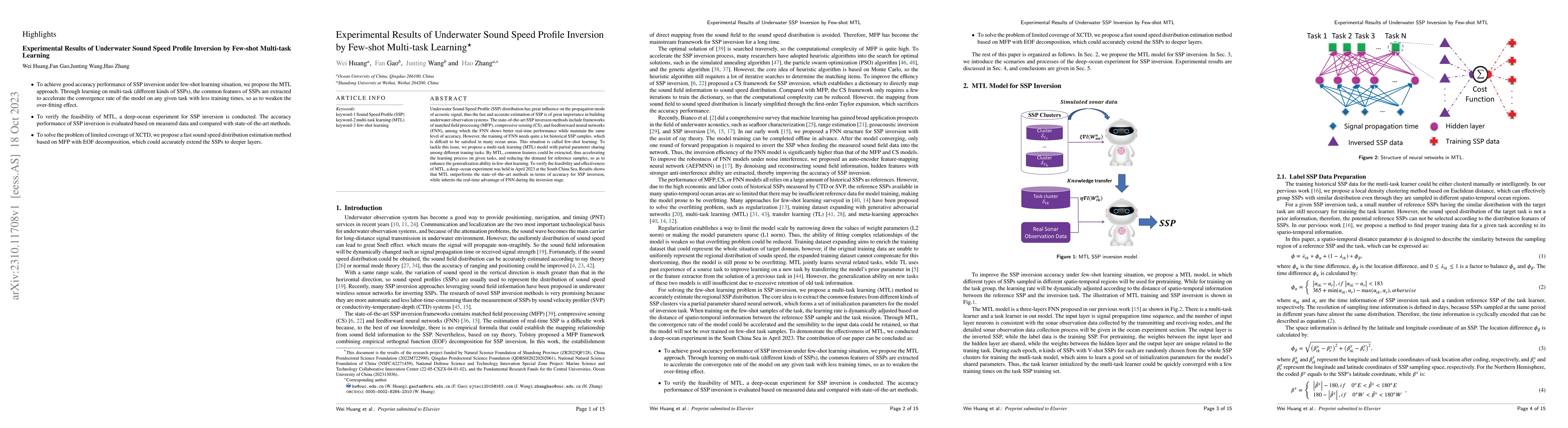 Thumbnail for Experimental Results of Underwater Sound Speed Profile Inversion by
  Few-shot Multi-task Learning