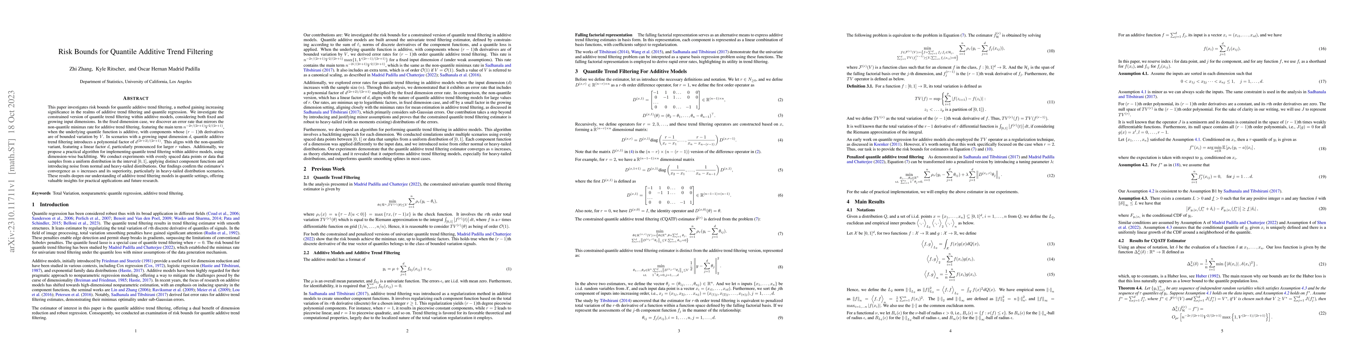 Thumbnail for Risk Bounds for Quantile Additive Trend Filtering
