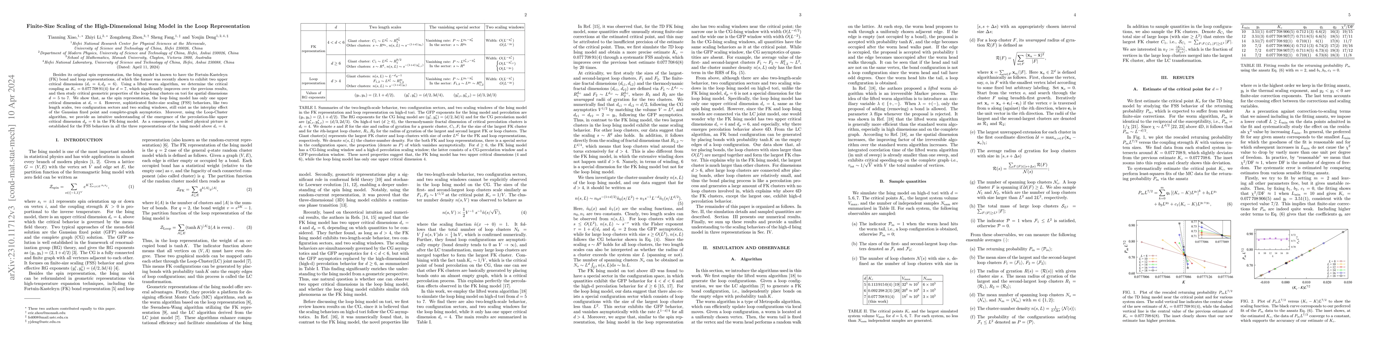 Thumbnail for Finite-Size Scaling of the High-Dimensional Ising Model in the Loop
  Representation