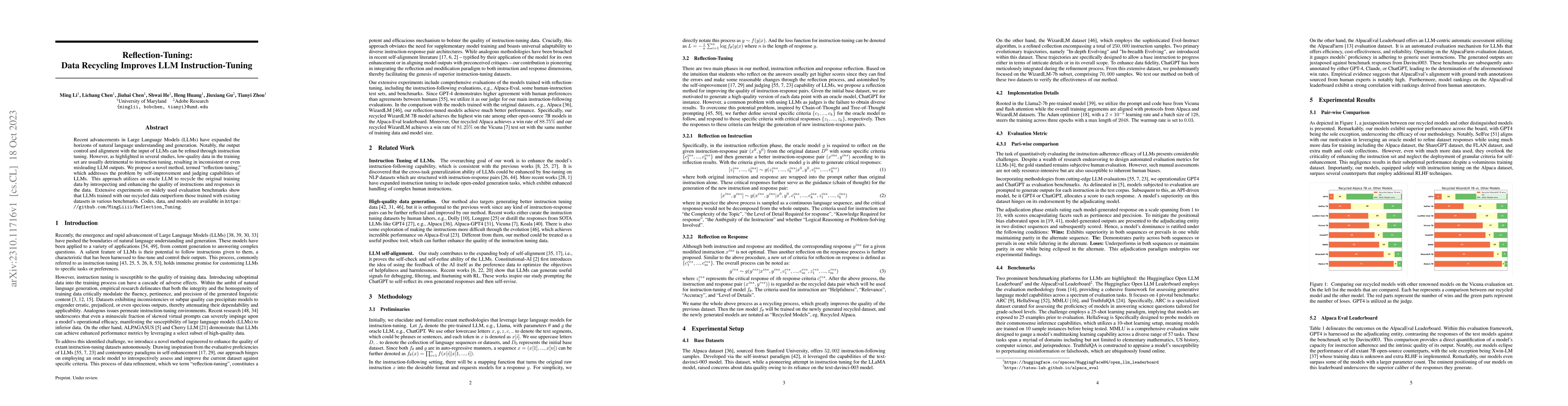 Thumbnail for Reflection-Tuning: Data Recycling Improves LLM Instruction-Tuning