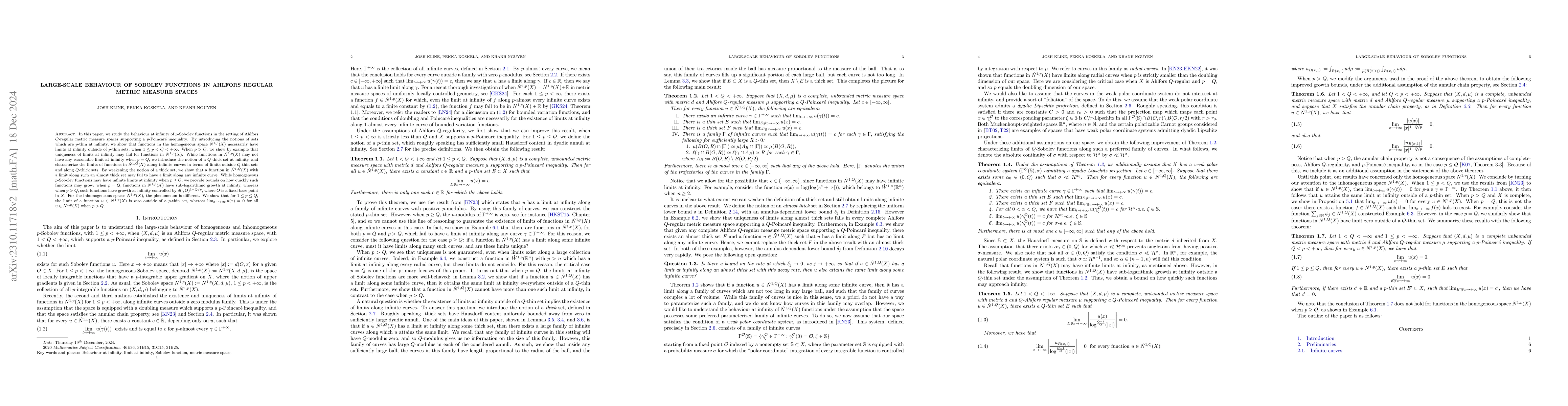 Thumbnail for Large-scale behaviour of Sobolev functions in Ahlfors regular metric
  measure spaces