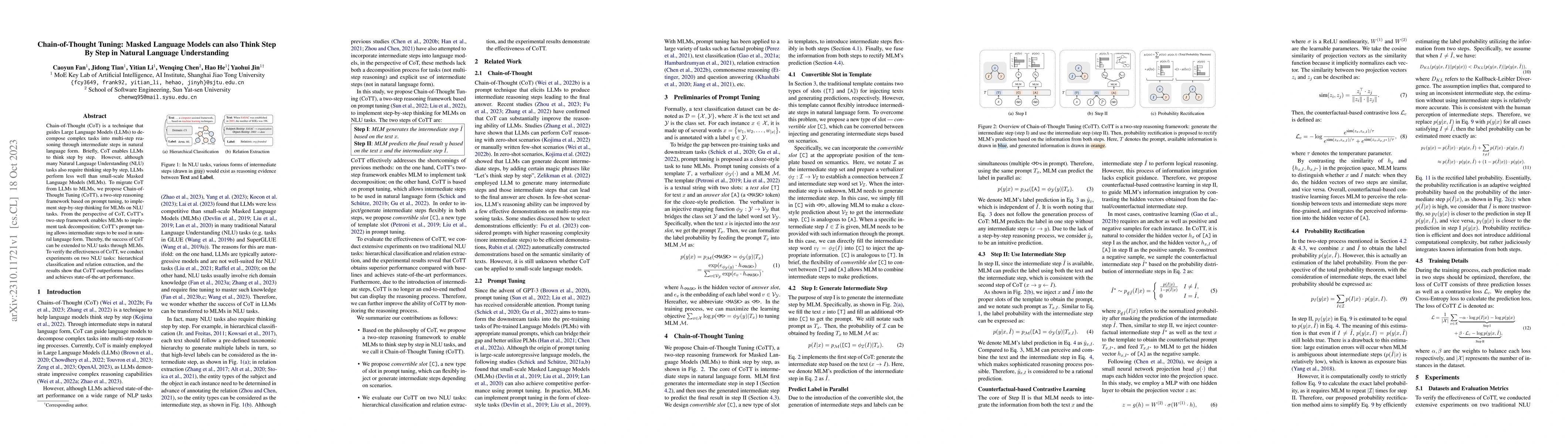 Thumbnail for Chain-of-Thought Tuning: Masked Language Models can also Think Step By
  Step in Natural Language Understanding
