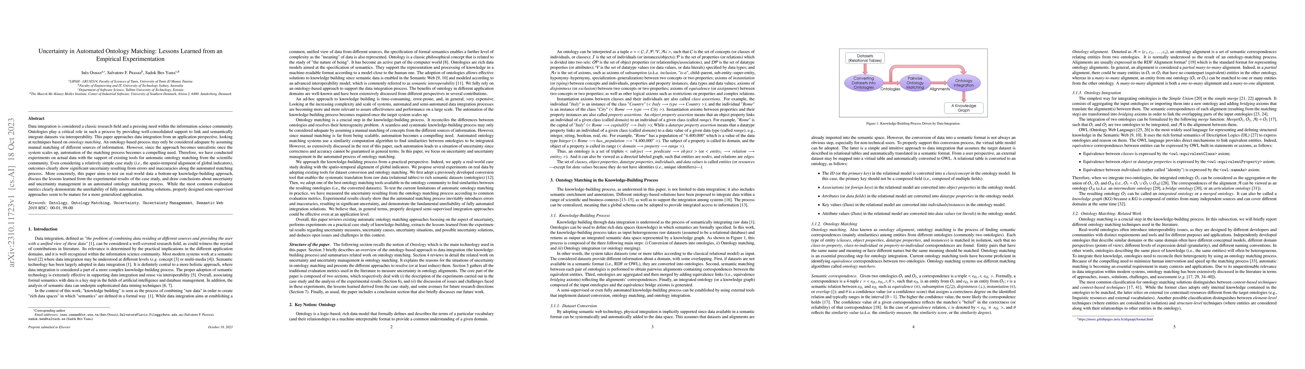 Thumbnail for Uncertainty in Automated Ontology Matching: Lessons Learned from an
  Empirical Experimentation
