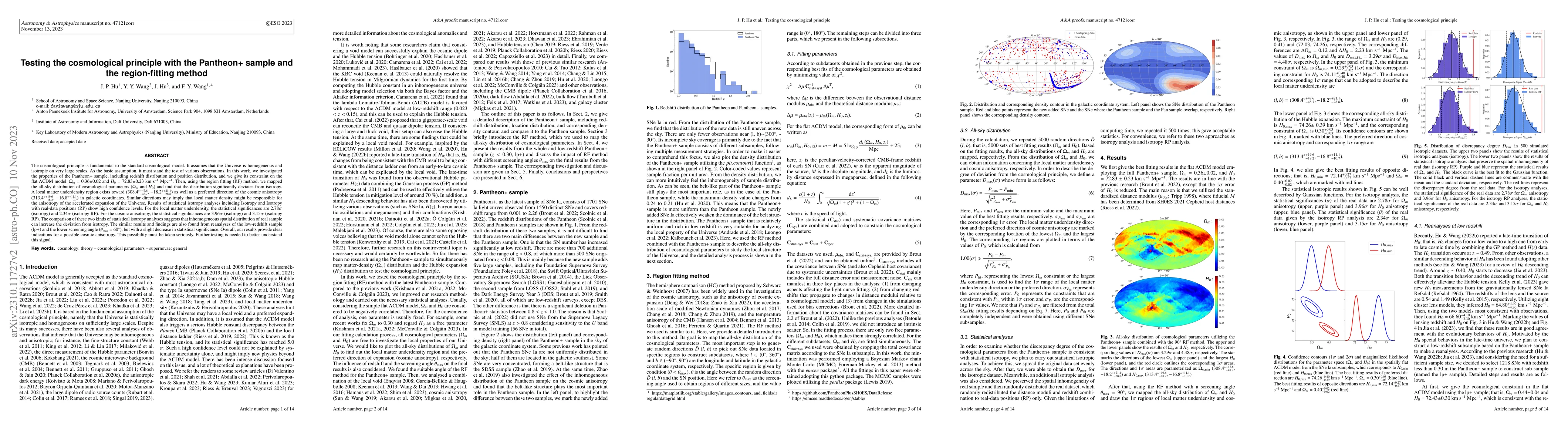 Thumbnail for Testing the cosmological principle with the Pantheon+ sample and the
  region-fitting method