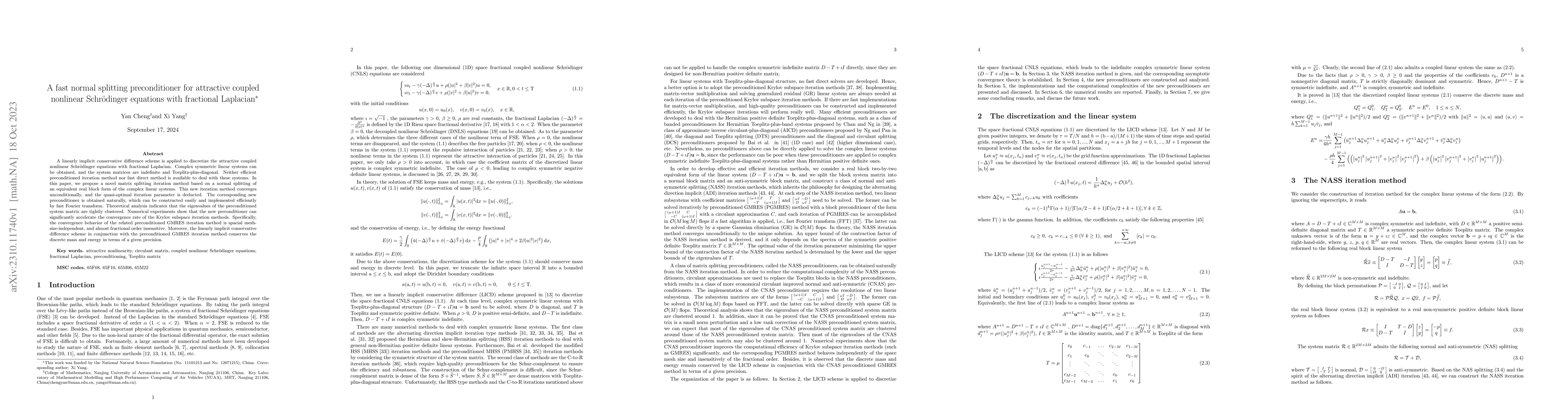 Thumbnail for A fast normal splitting preconditioner for attractive coupled nonlinear
  Schr\"odinger equations with fractional Laplacian