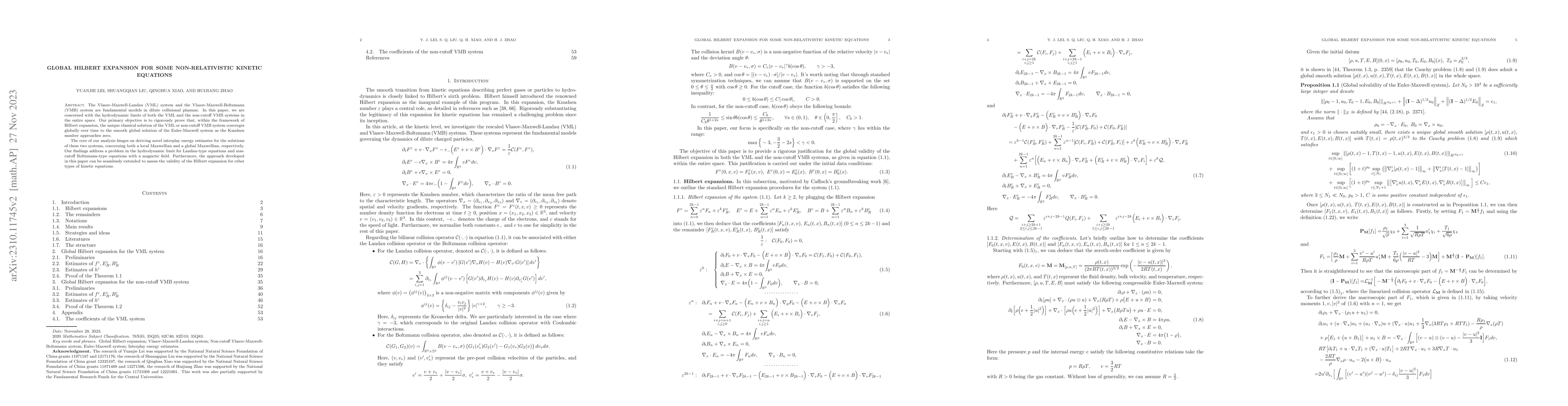 Thumbnail for Global Hilbert expansion for some non-relativistic kinetic equations