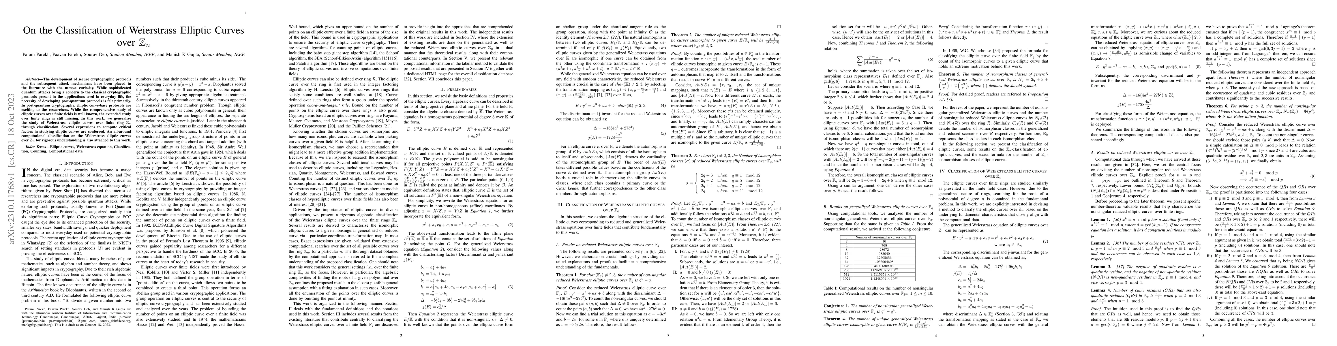 Thumbnail for On the Classification of Weierstrass Elliptic Curves over $\mathbb{Z}_n$