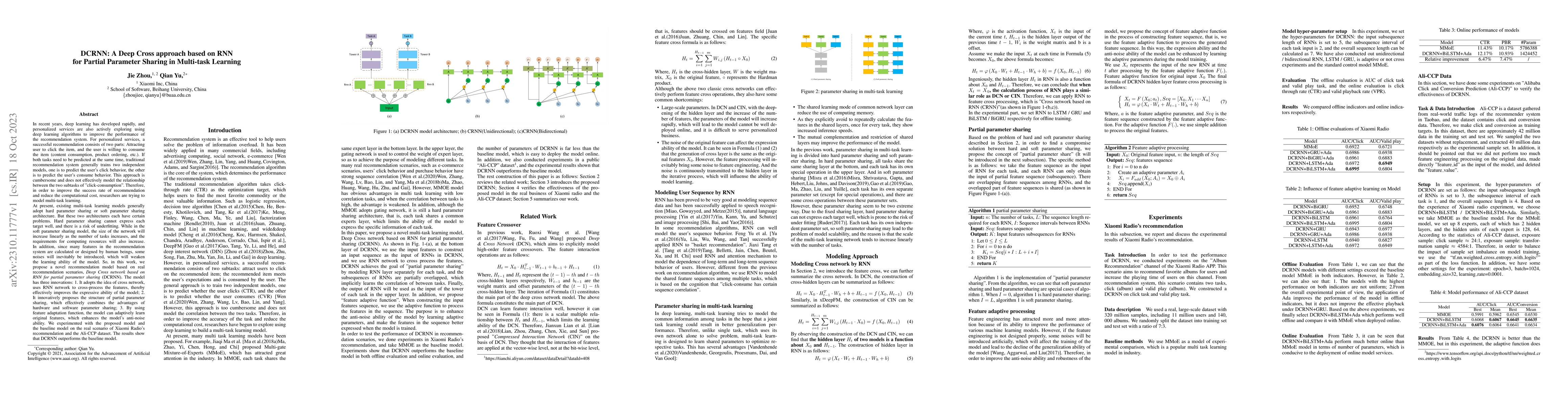 Thumbnail for DCRNN: A Deep Cross approach based on RNN for Partial Parameter Sharing
  in Multi-task Learning