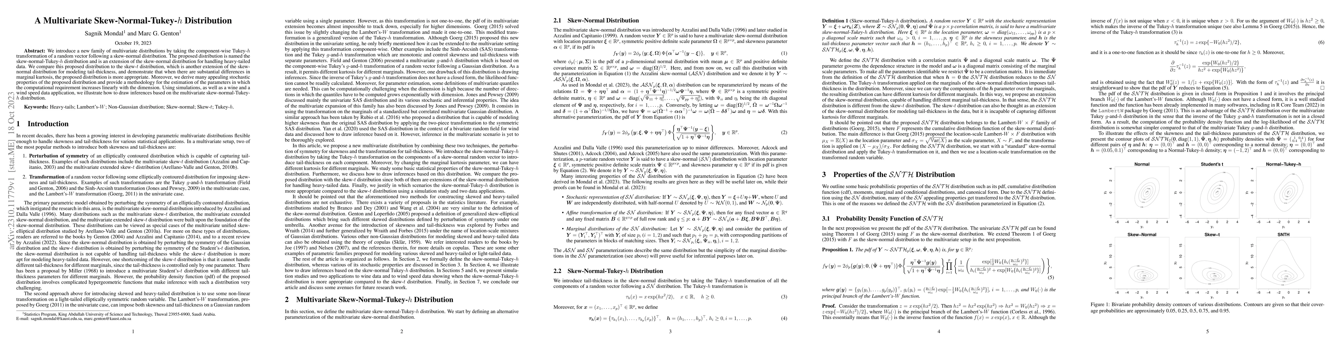 Thumbnail for A Multivariate Skew-Normal-Tukey-h Distribution