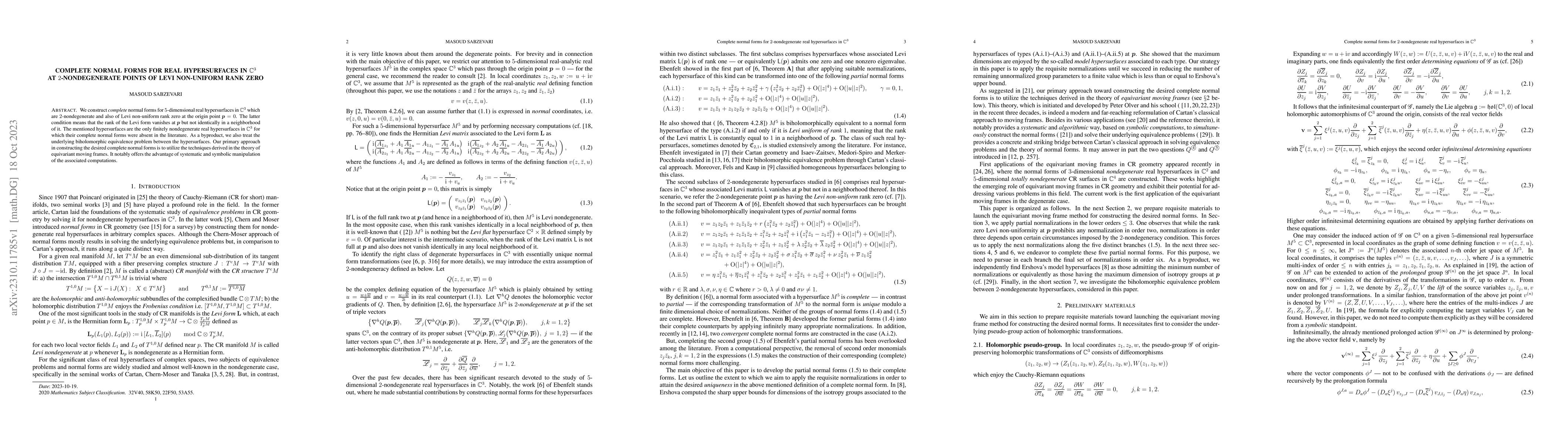 Thumbnail for Complete normal forms for real hypersurfaces in $\mathbb C^3$ at
  2-nondegenerate points of Levi non-uniform rank zero