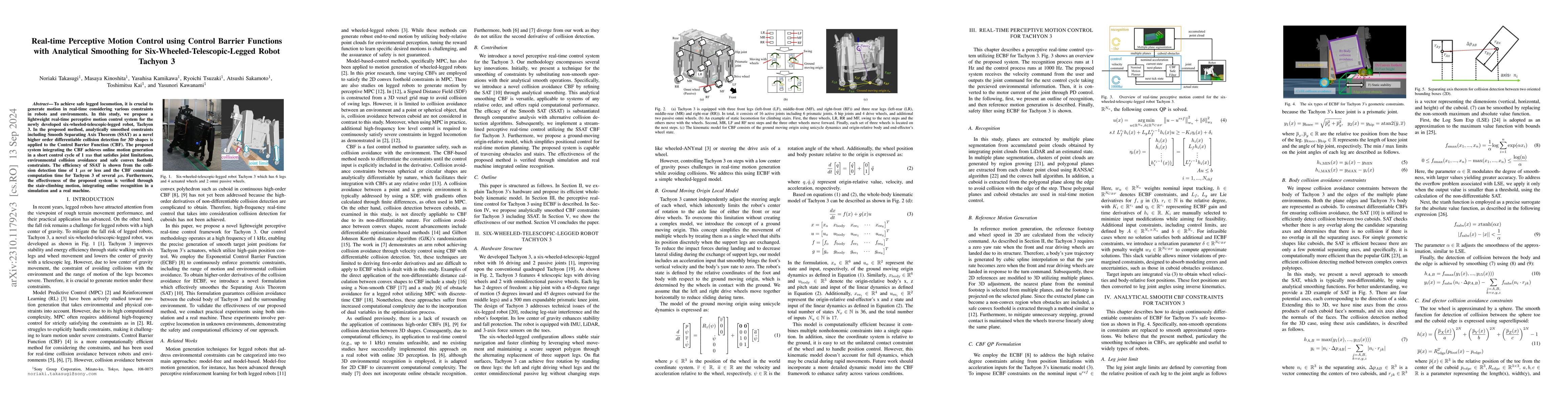 Thumbnail for Real-time Perceptive Motion Control using Control Barrier Functions with
  Analytical Smoothing for Six-Wheeled-Telescopic-Legged Robot Tachyon 3