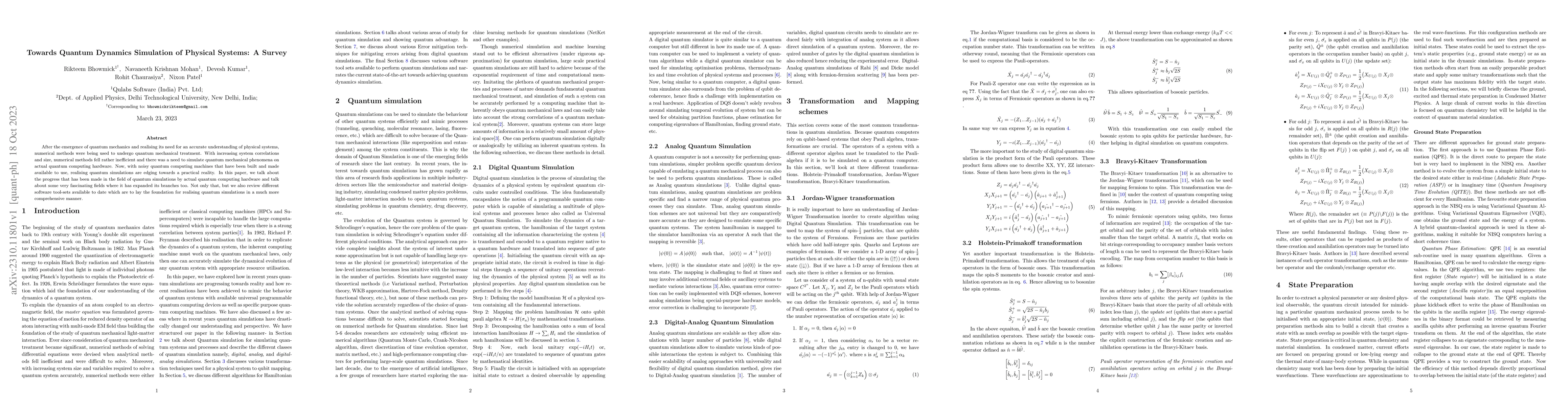 Thumbnail for Towards Quantum Dynamics Simulation of Physical Systems: A Survey