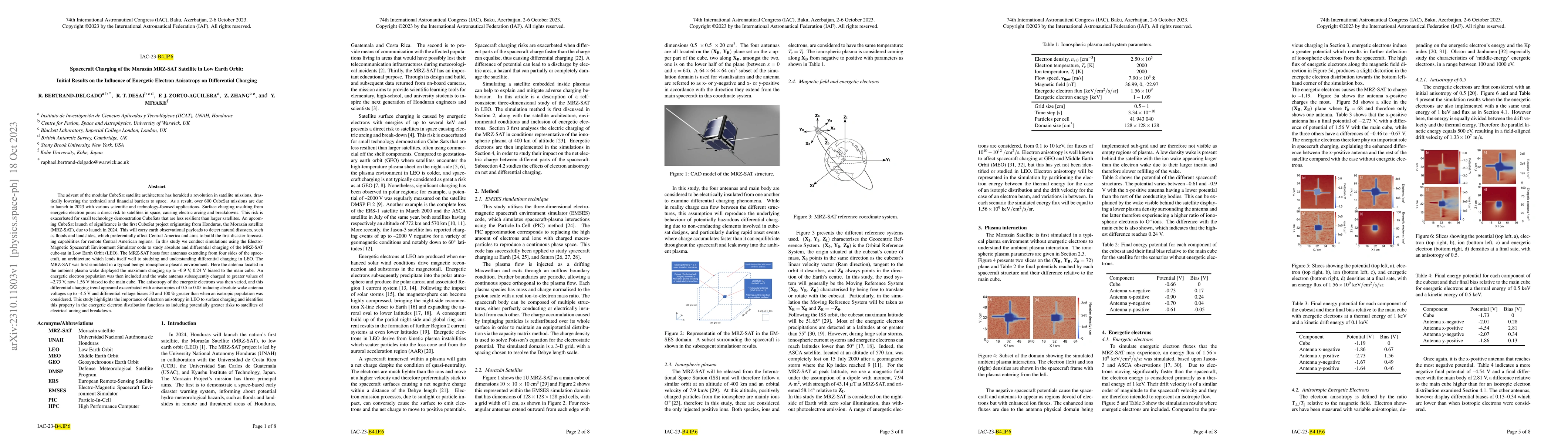 Thumbnail for Spacecraft Charging of the Moraz\'an MRZ-SAT Satellite in Low Earth
  Orbit: Initial Results on the Influence of Energetic Electron Anisotropy on
  Differential Charging